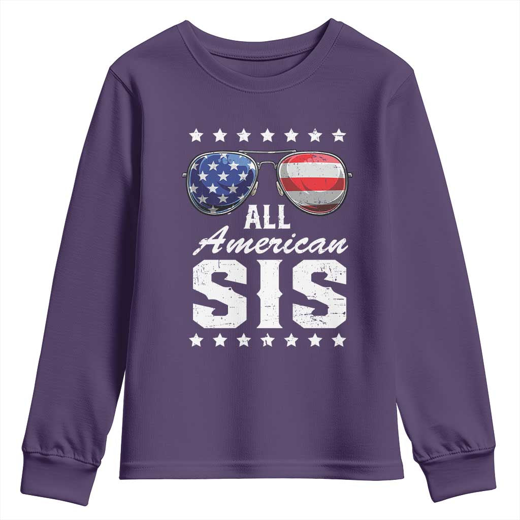 Funny All American Sis 4th Of July Youth Sweatshirt Family Matching Sunglasses TS11 Purple Print Your Wear