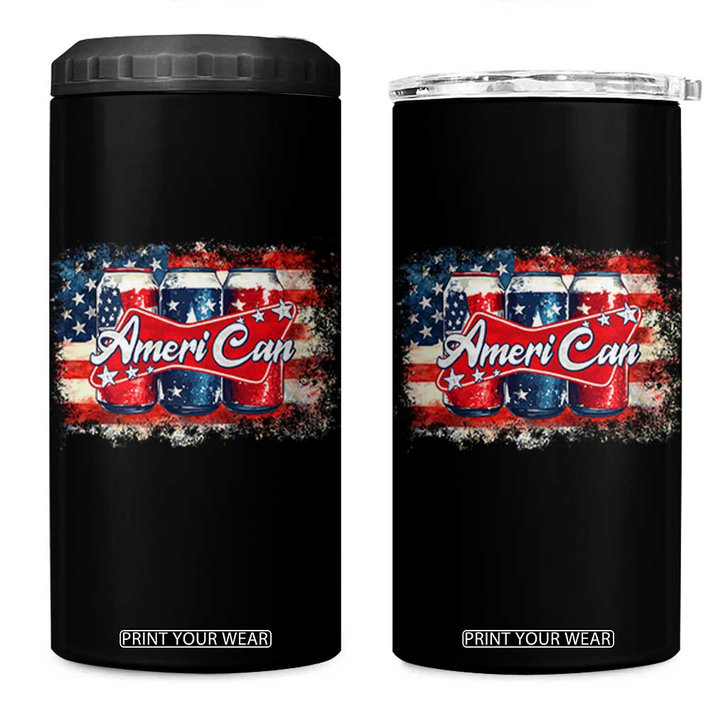 Funny AmeriCan Beer 4th of July Drinking 4 in 1 Can Cooler Tumbler American Flag USA Beer Can TS11 One Size: 16 oz Black Print Your Wear