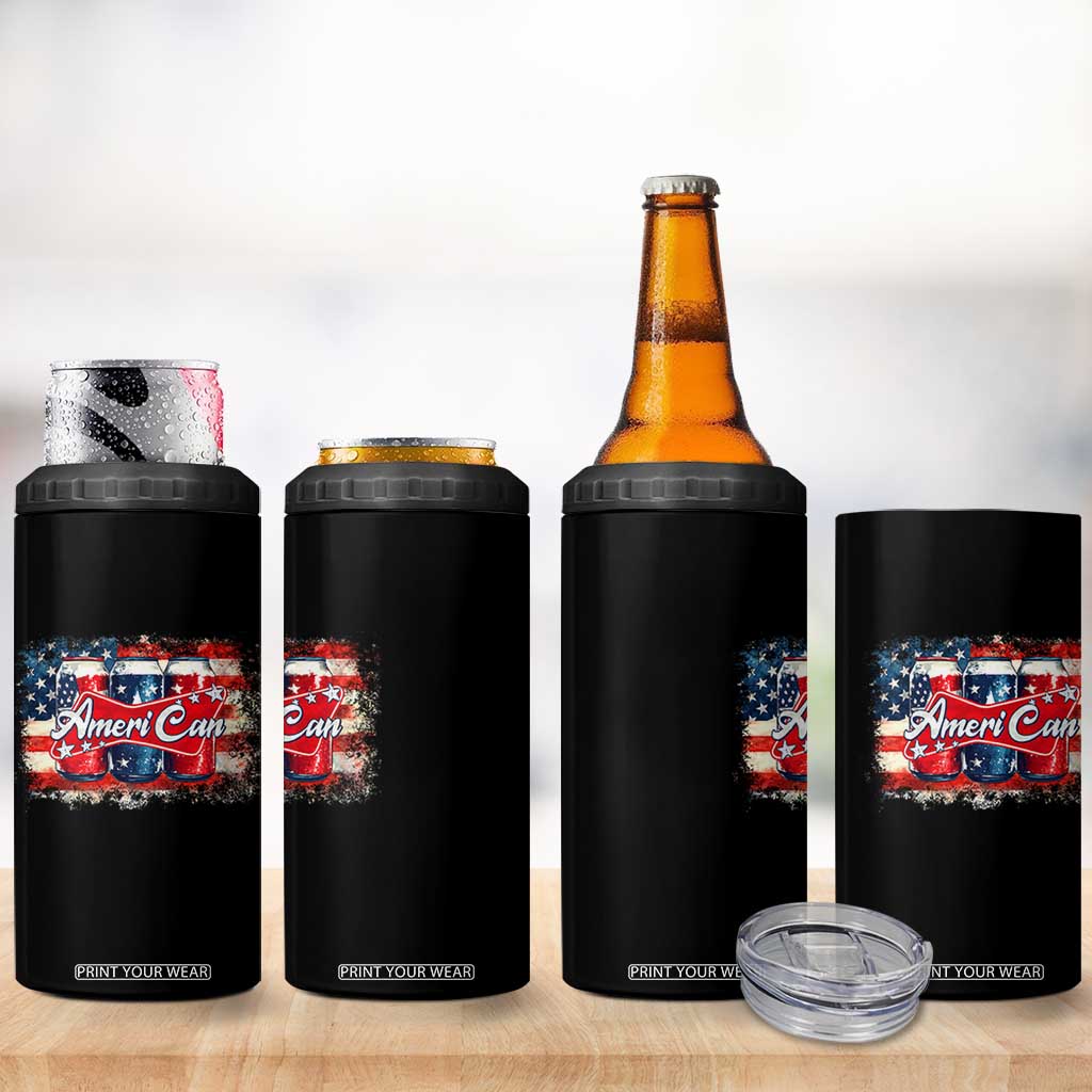 Funny AmeriCan Beer 4th of July Drinking 4 in 1 Can Cooler Tumbler American Flag USA Beer Can TS11 Print Your Wear