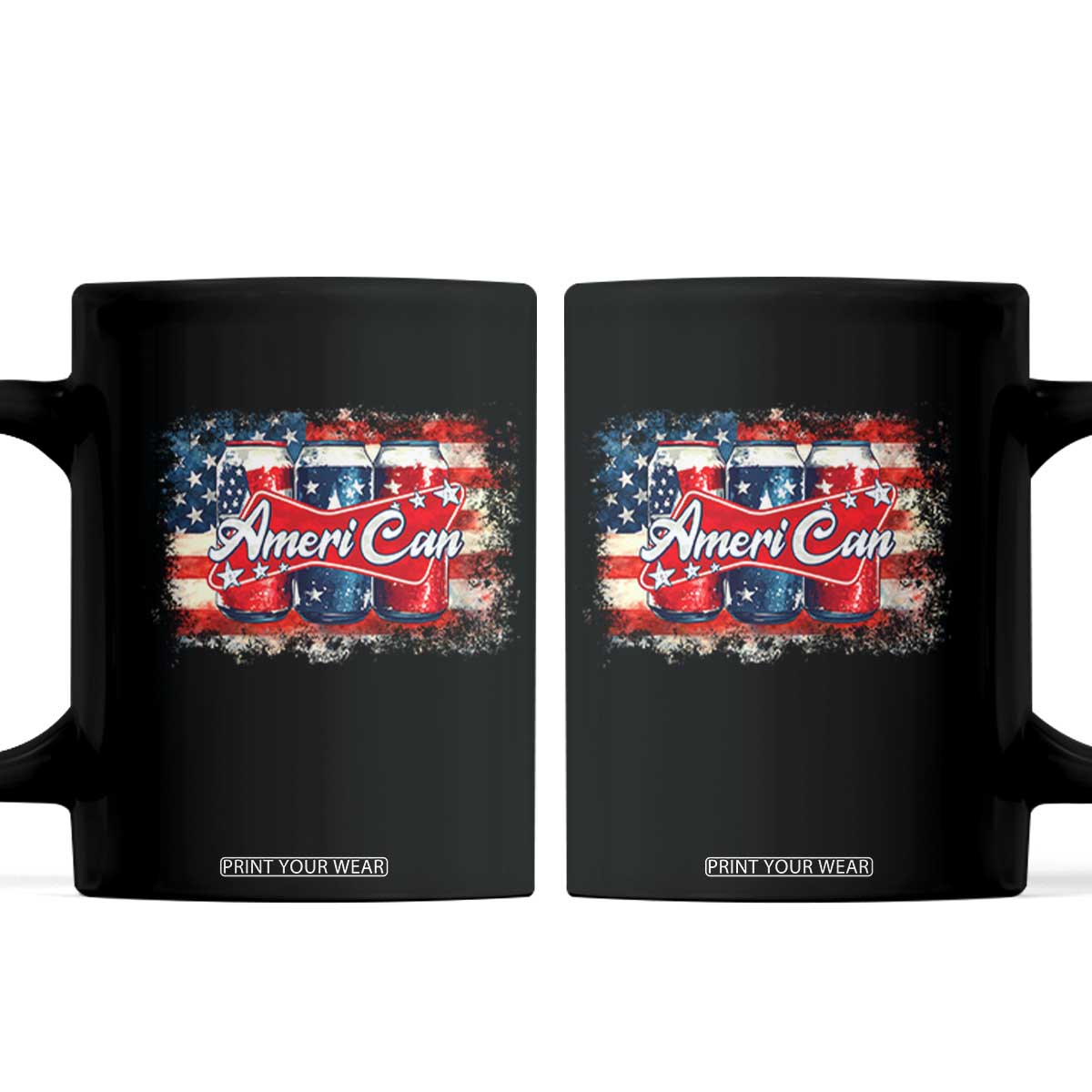 Funny AmeriCan Beer 4th of July Drinking Coffee Mug American Flag USA Beer Can TS11 Black Print Your Wear