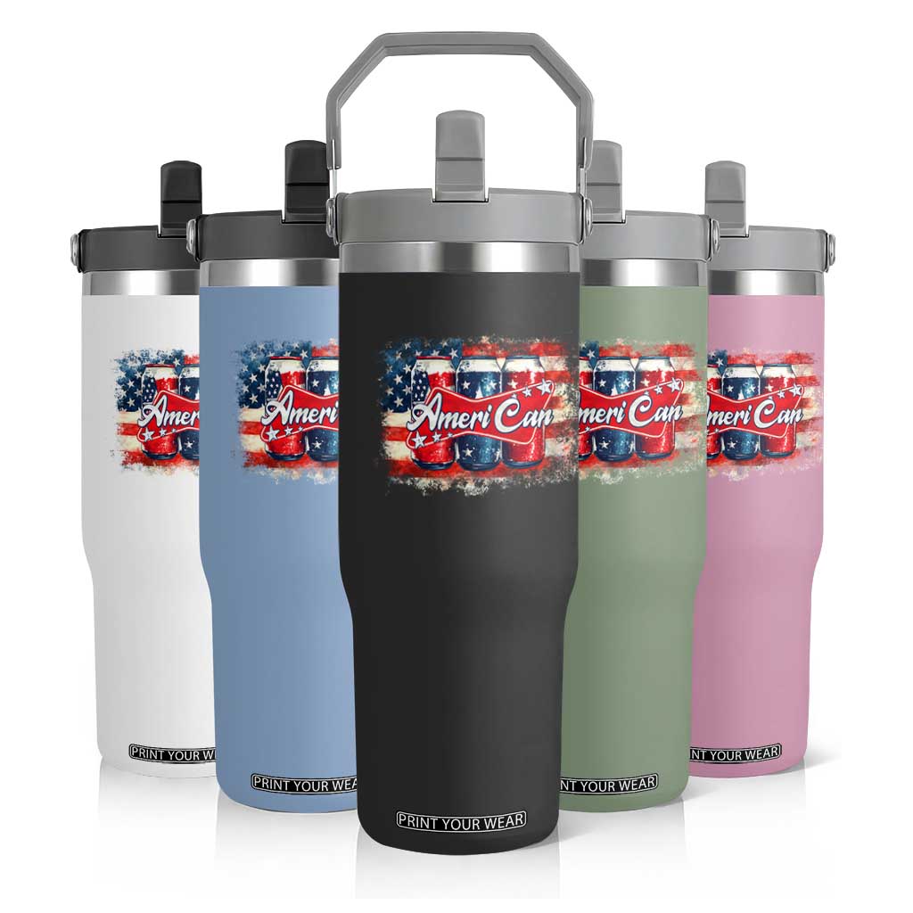 Funny AmeriCan Beer 4th of July Drinking Flip Straw Tumbler American Flag USA Beer Can TS11 Print Your Wear