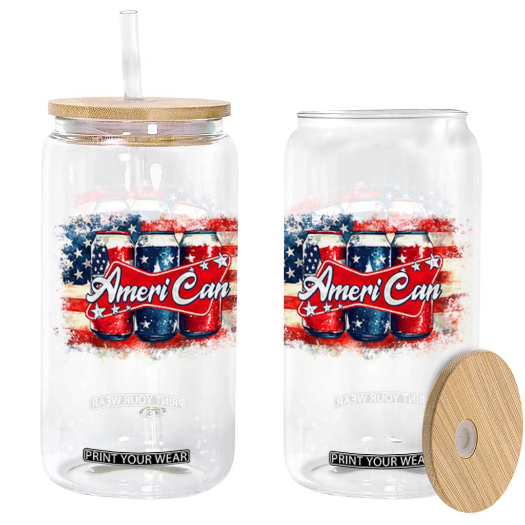 Funny AmeriCan Beer 4th of July Drinking Glass Can American Flag USA Beer Can TS11 Black Print Your Wear