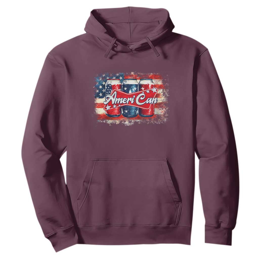Funny AmeriCan Beer 4th of July Drinking Hoodie American Flag USA Beer Can TS11 Maroon Print Your Wear