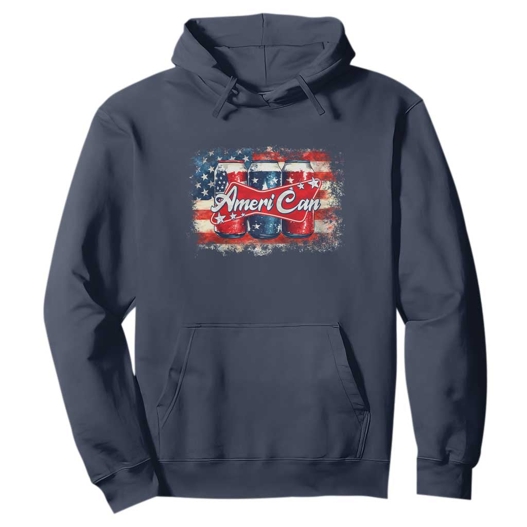 Funny AmeriCan Beer 4th of July Drinking Hoodie American Flag USA Beer Can TS11 Navy Print Your Wear