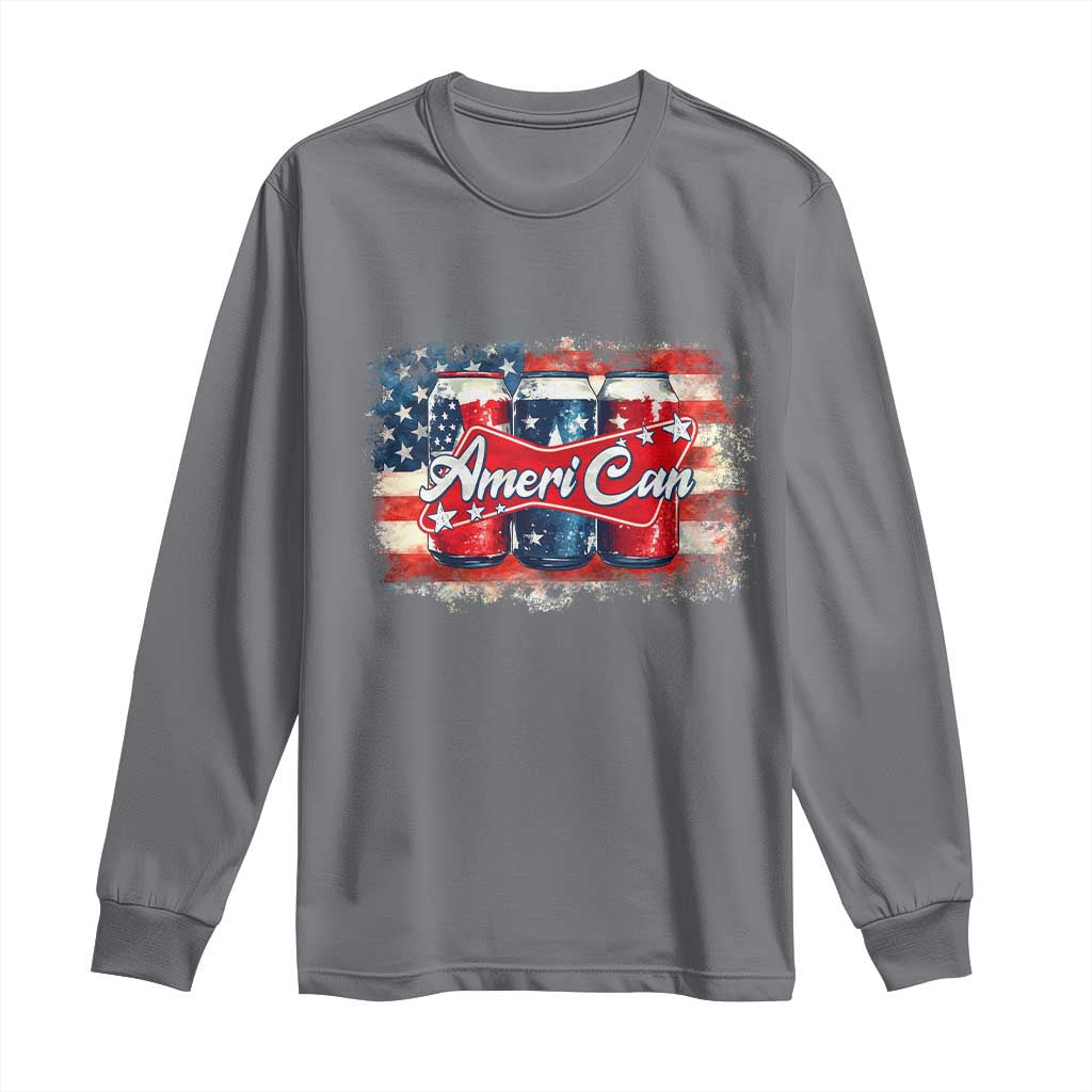 Funny AmeriCan Beer 4th of July Drinking Long Sleeve Shirt American Flag USA Beer Can TS11 Charcoal Print Your Wear