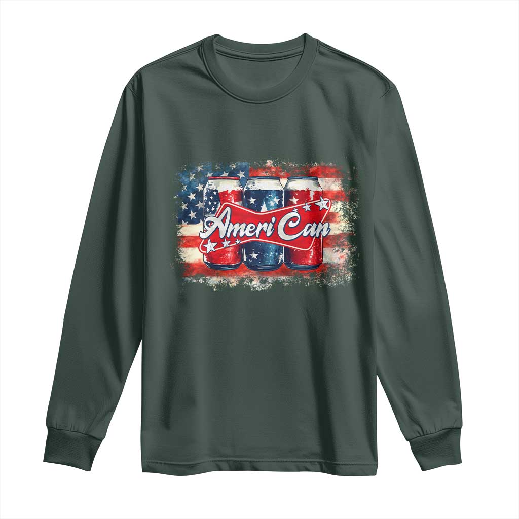 Funny AmeriCan Beer 4th of July Drinking Long Sleeve Shirt American Flag USA Beer Can TS11 Dark Forest Green Print Your Wear