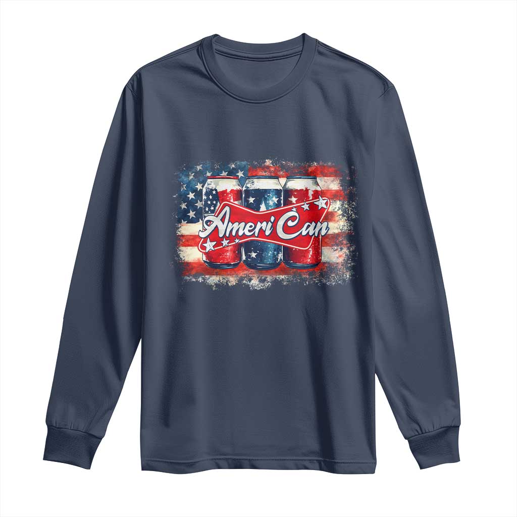 Funny AmeriCan Beer 4th of July Drinking Long Sleeve Shirt American Flag USA Beer Can TS11 Navy Print Your Wear