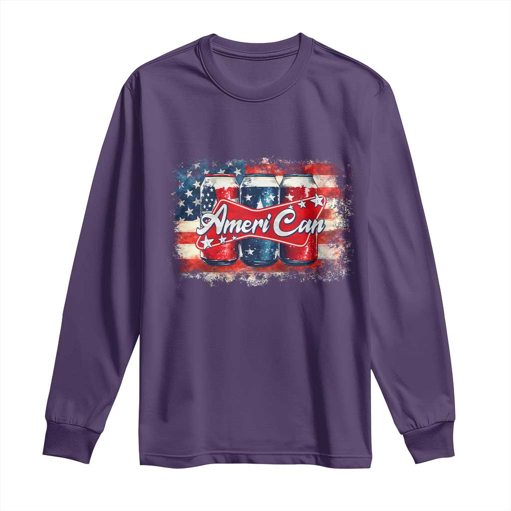 Funny AmeriCan Beer 4th of July Drinking Long Sleeve Shirt American Flag USA Beer Can TS11 Purple Print Your Wear