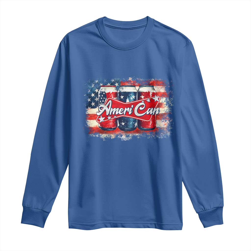 Funny AmeriCan Beer 4th of July Drinking Long Sleeve Shirt American Flag USA Beer Can TS11 Royal Blue Print Your Wear