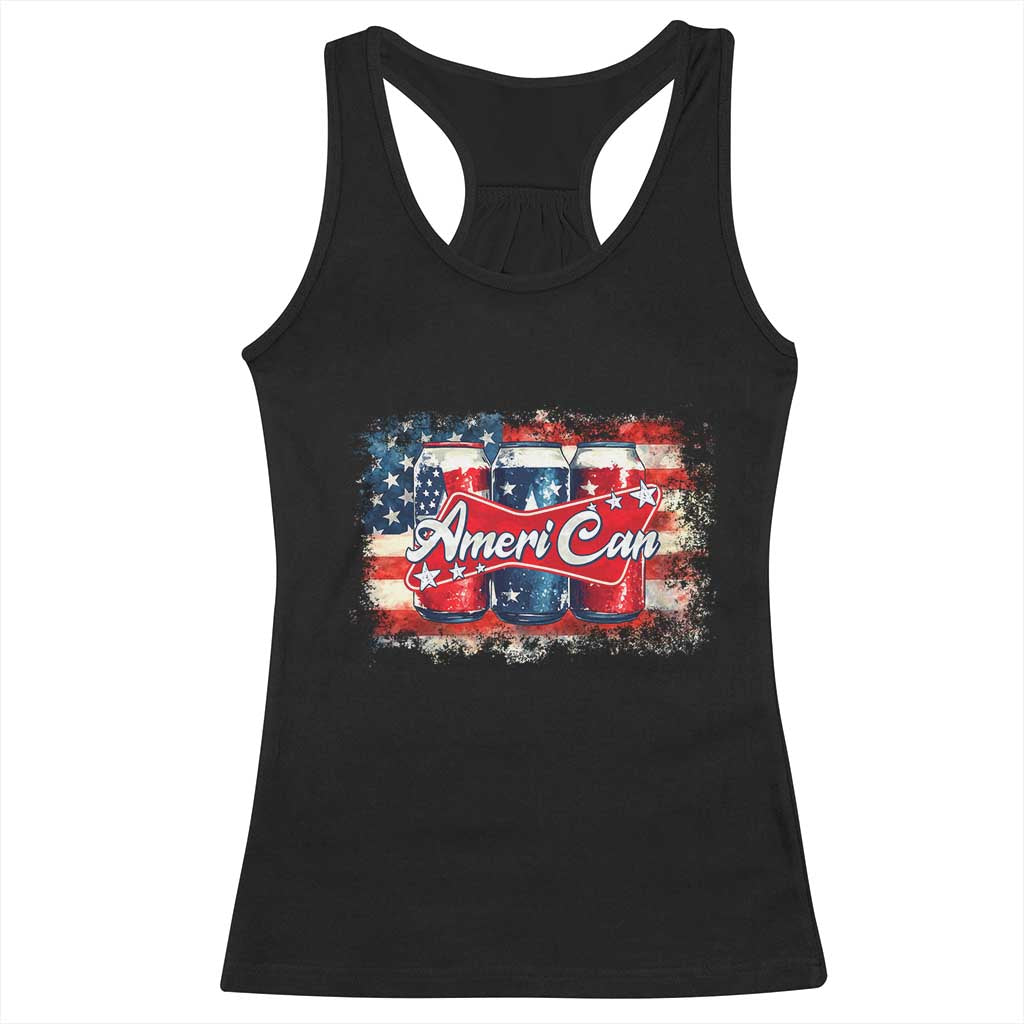 Funny AmeriCan Beer 4th of July Drinking Racerback Tank Top American Flag USA Beer Can TS11 Black Print Your Wear