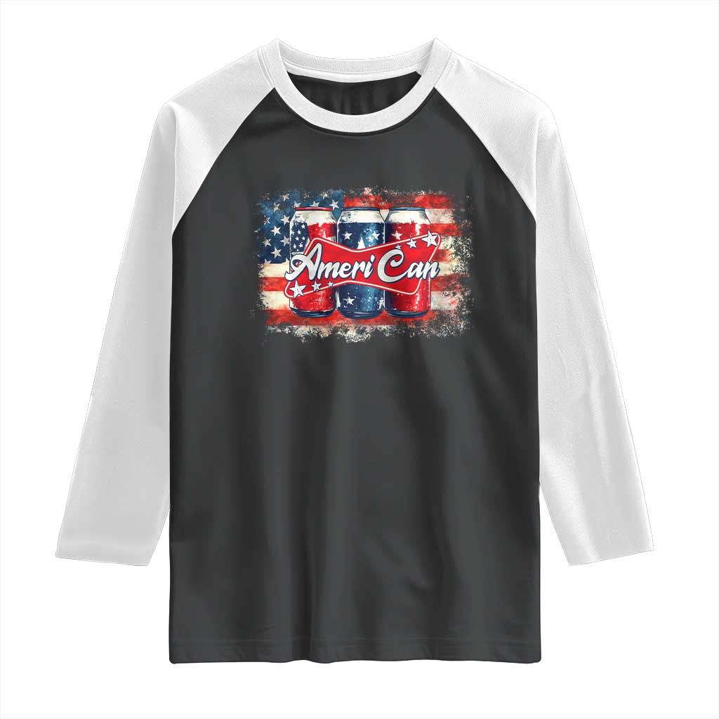 Funny AmeriCan Beer 4th of July Drinking Raglan Shirt American Flag USA Beer Can TS11 Black White Print Your Wear