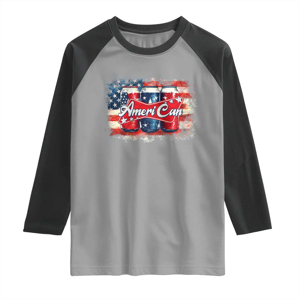 Funny AmeriCan Beer 4th of July Drinking Raglan Shirt American Flag USA Beer Can TS11 Sport Gray Black Print Your Wear