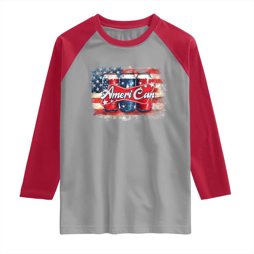 Funny AmeriCan Beer 4th of July Drinking Raglan Shirt American Flag USA Beer Can TS11 Sport Gray Red Print Your Wear