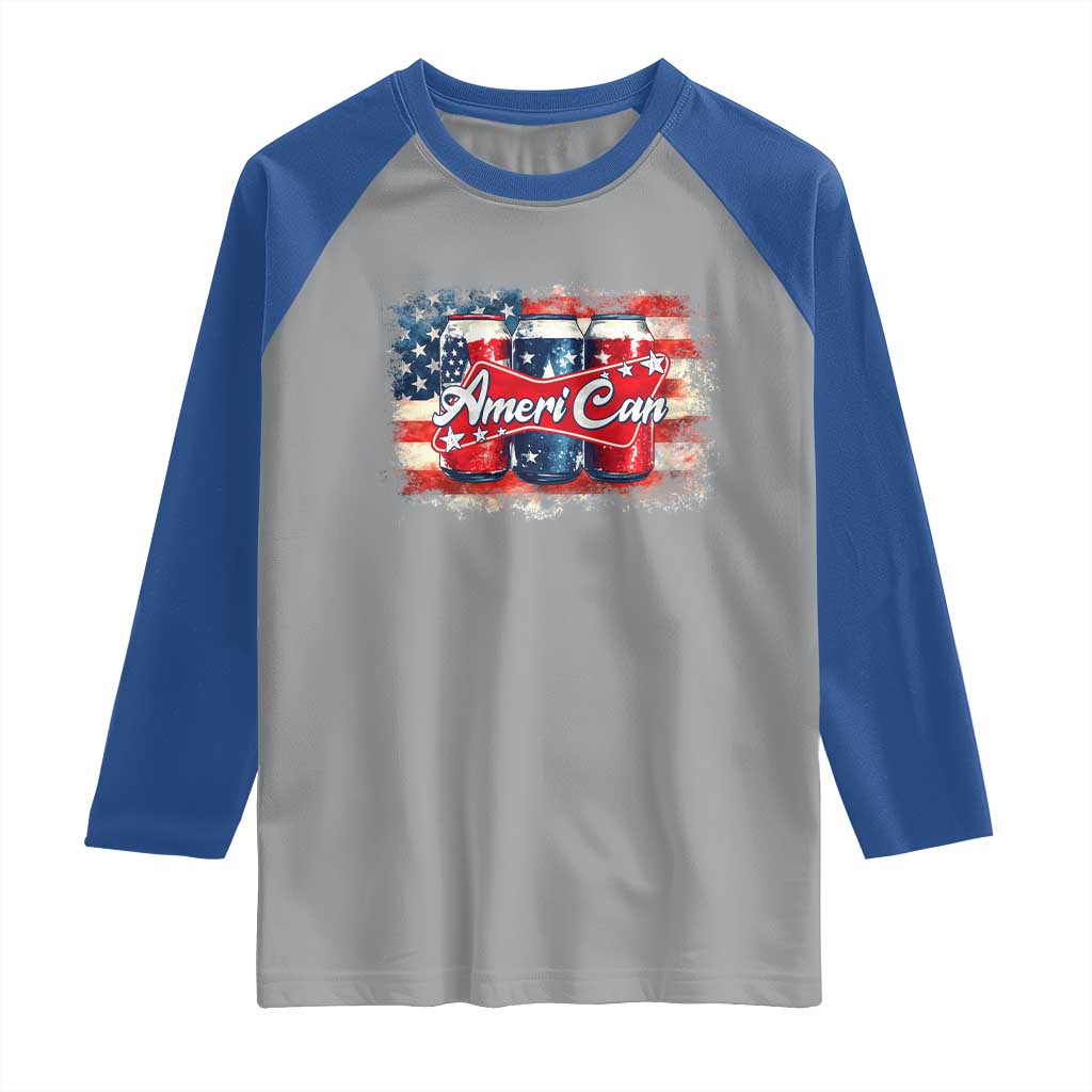 Funny AmeriCan Beer 4th of July Drinking Raglan Shirt American Flag USA Beer Can TS11 Sport Gray Royal Print Your Wear