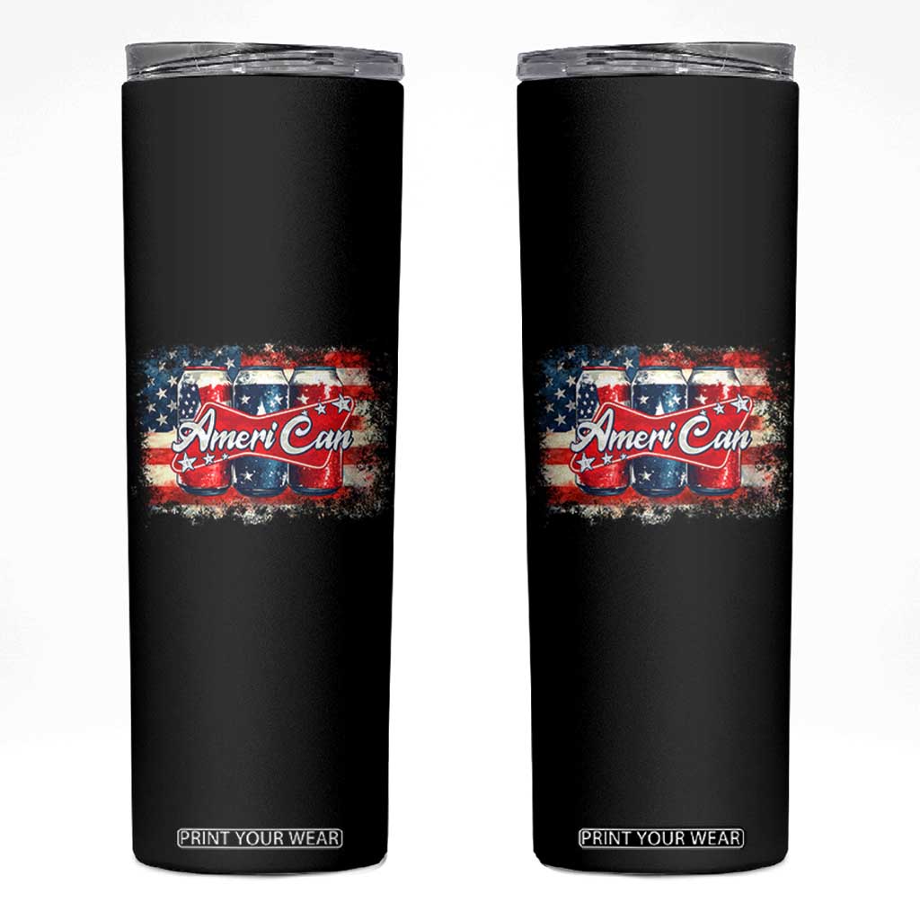 Funny AmeriCan Beer 4th of July Drinking Skinny Tumbler American Flag USA Beer Can TS11 Black Print Your Wear