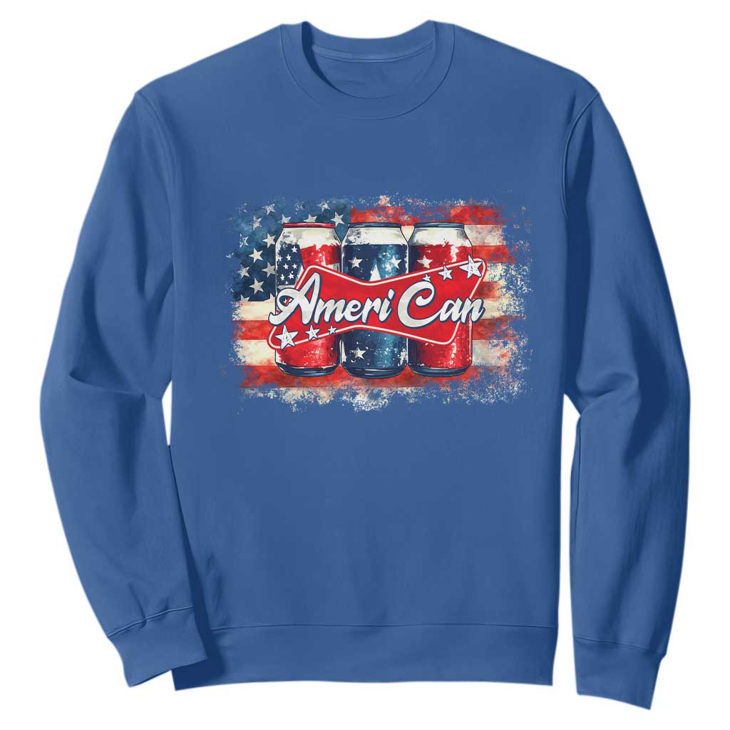 Funny AmeriCan Beer 4th of July Drinking Sweatshirt American Flag USA Beer Can TS11 Royal Blue Print Your Wear