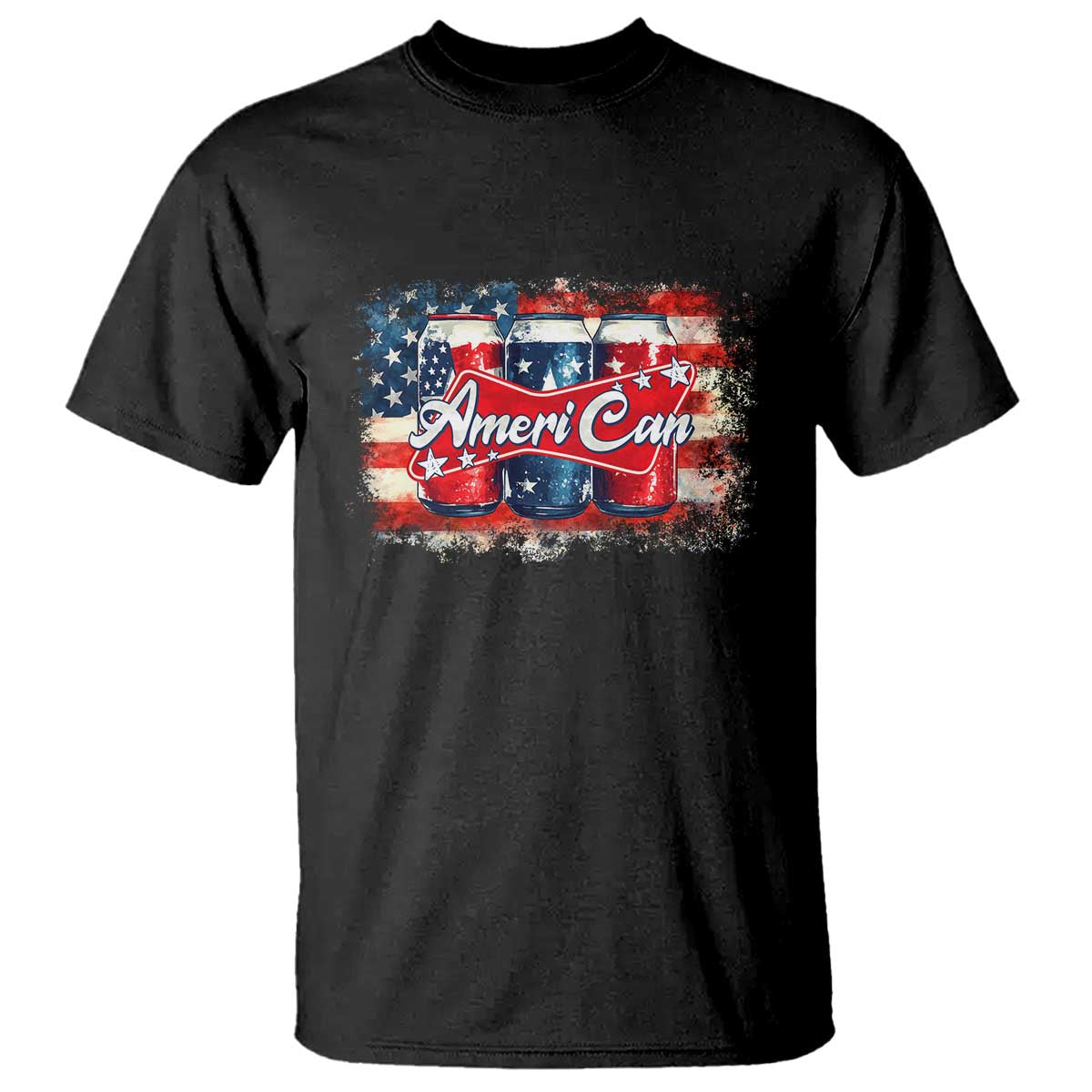Funny AmeriCan Beer 4th of July Drinking T Shirt American Flag USA Beer Can TS11 Black Print Your Wear