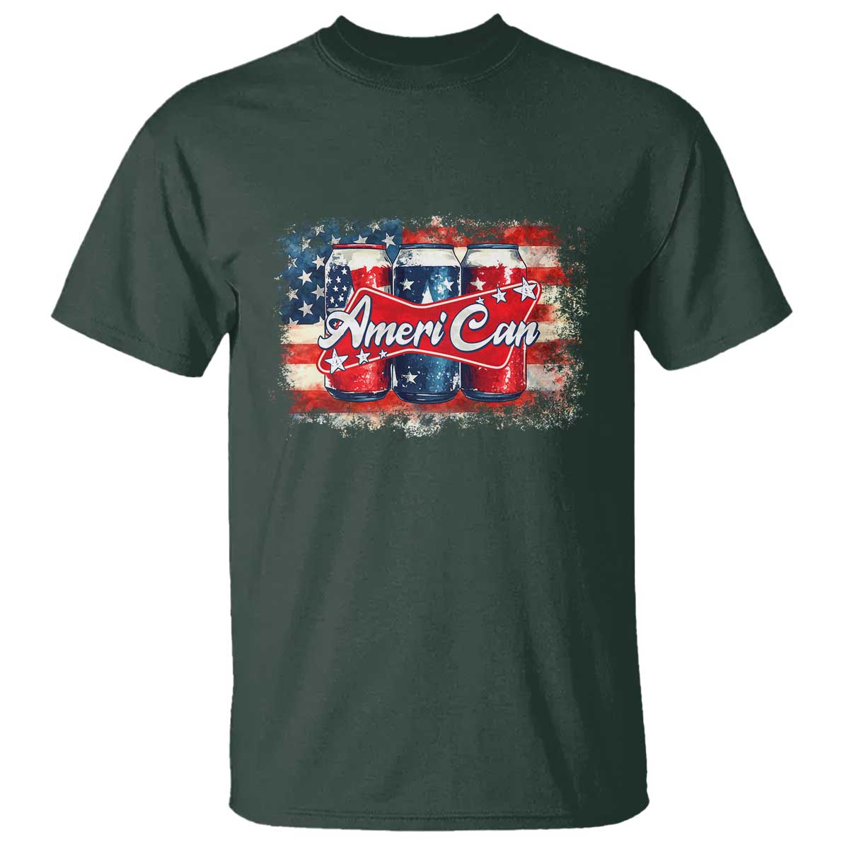 Funny AmeriCan Beer 4th of July Drinking T Shirt American Flag USA Beer Can TS11 Dark Forest Green Print Your Wear