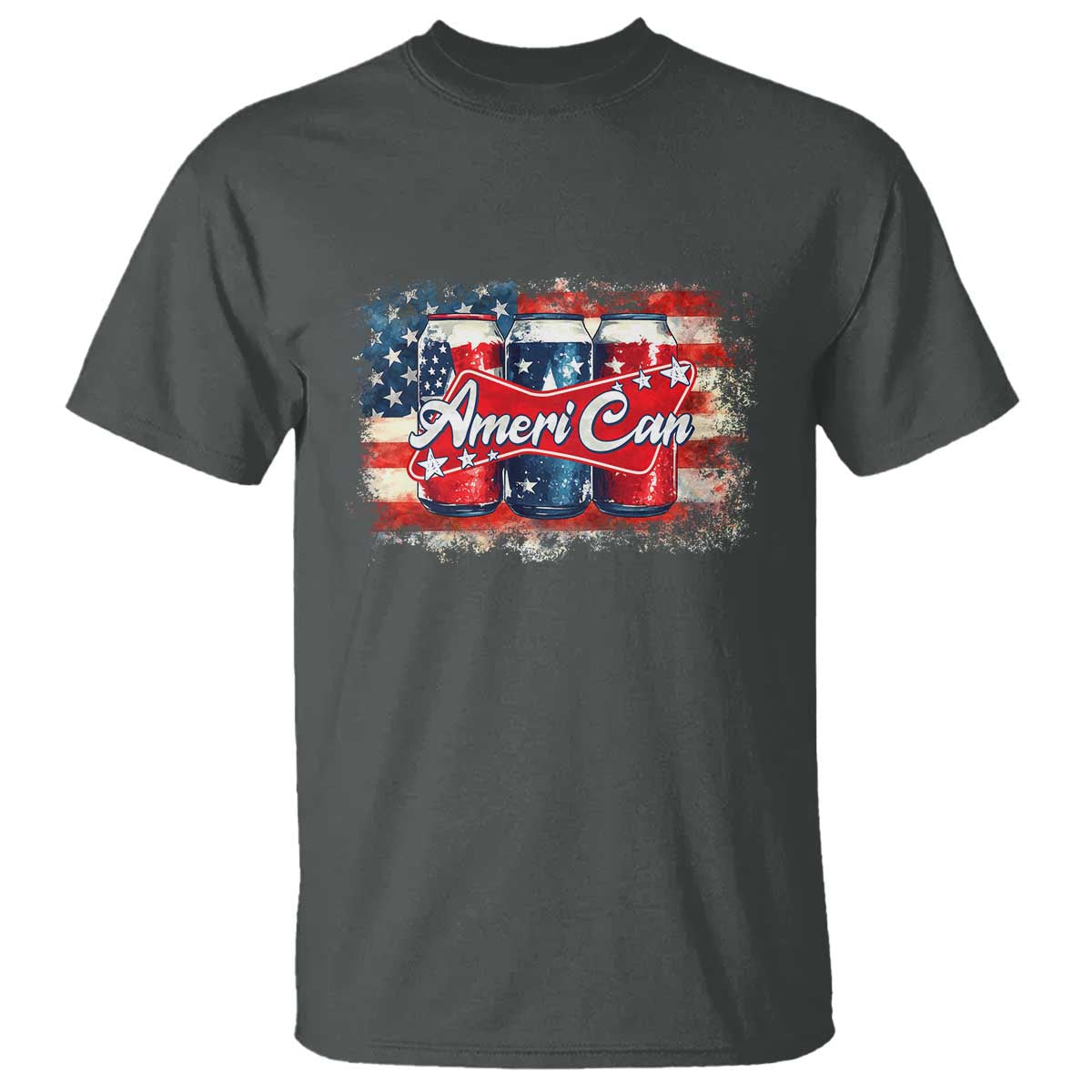 Funny AmeriCan Beer 4th of July Drinking T Shirt American Flag USA Beer Can TS11 Dark Heather Print Your Wear