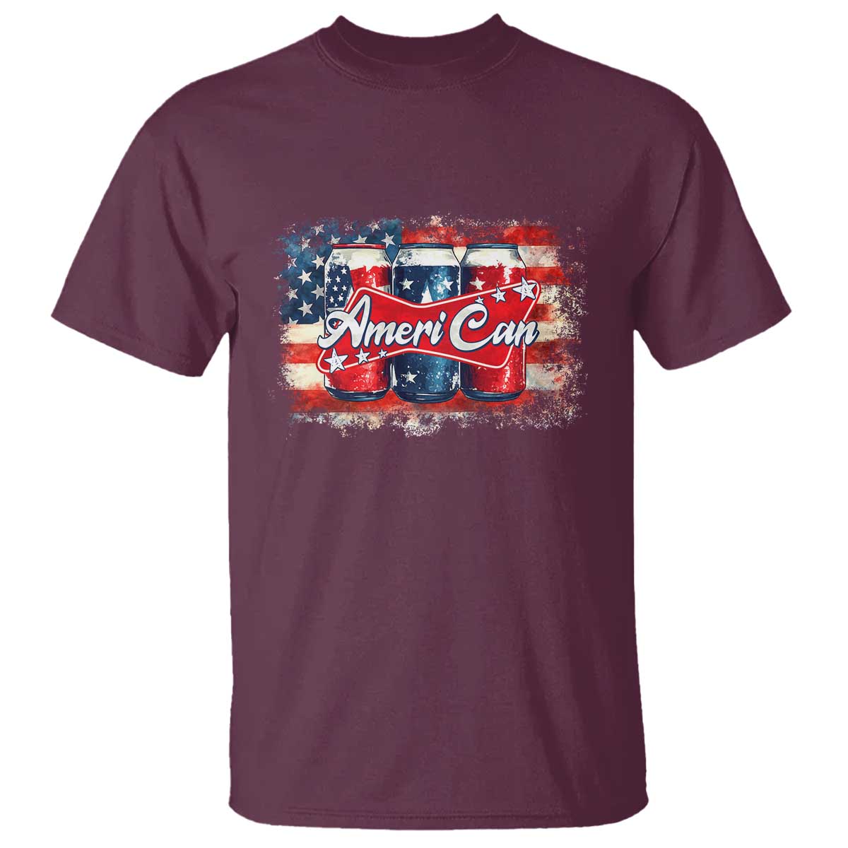 Funny AmeriCan Beer 4th of July Drinking T Shirt American Flag USA Beer Can TS11 Maroon Print Your Wear