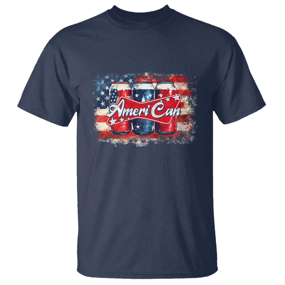 Funny AmeriCan Beer 4th of July Drinking T Shirt American Flag USA Beer Can TS11 Navy Print Your Wear