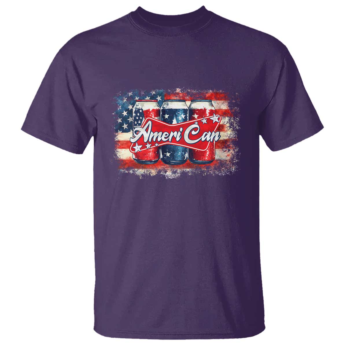 Funny AmeriCan Beer 4th of July Drinking T Shirt American Flag USA Beer Can TS11 Purple Print Your Wear
