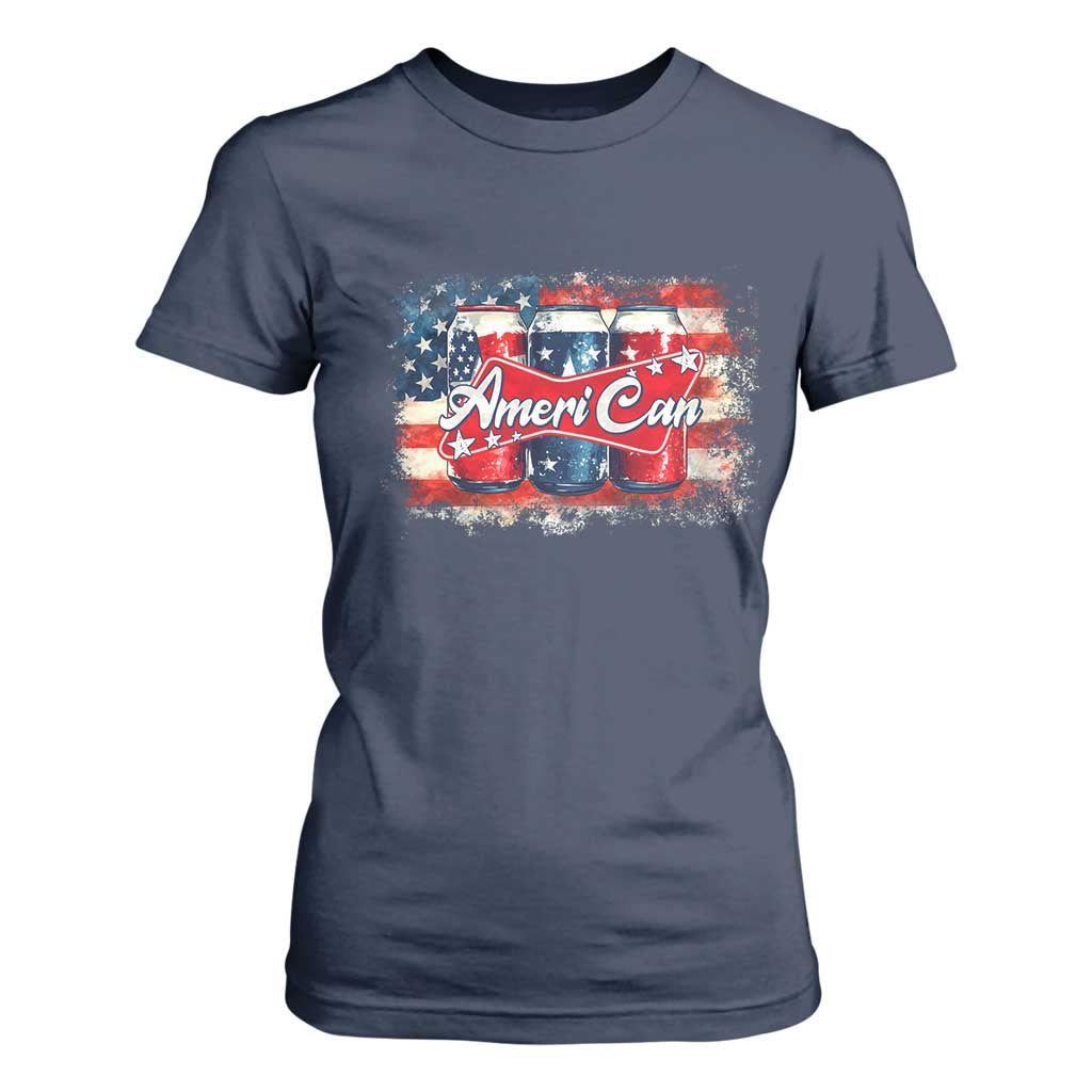 Funny AmeriCan Beer 4th of July Drinking T Shirt For Women American Flag USA Beer Can TS11 Navy Print Your Wear