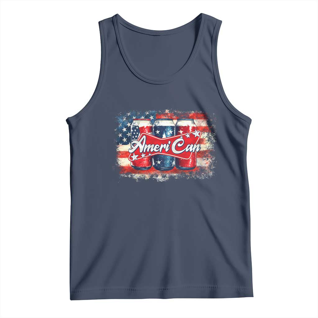 Funny AmeriCan Beer 4th of July Drinking Tank Top American Flag USA Beer Can TS11 Navy Print Your Wear