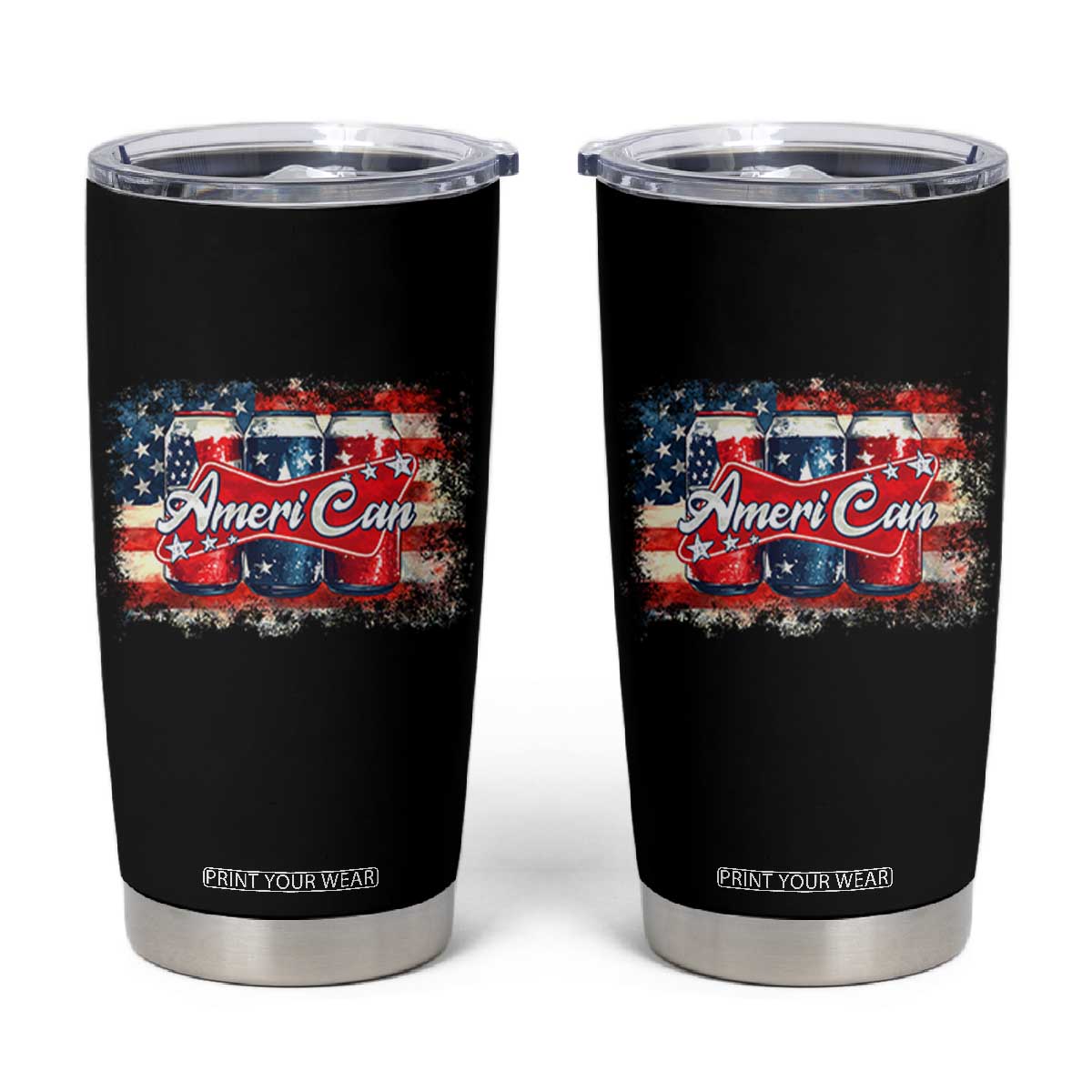 Funny AmeriCan Beer 4th of July Drinking Tumbler Cup American Flag USA Beer Can TS11 Black Print Your Wear