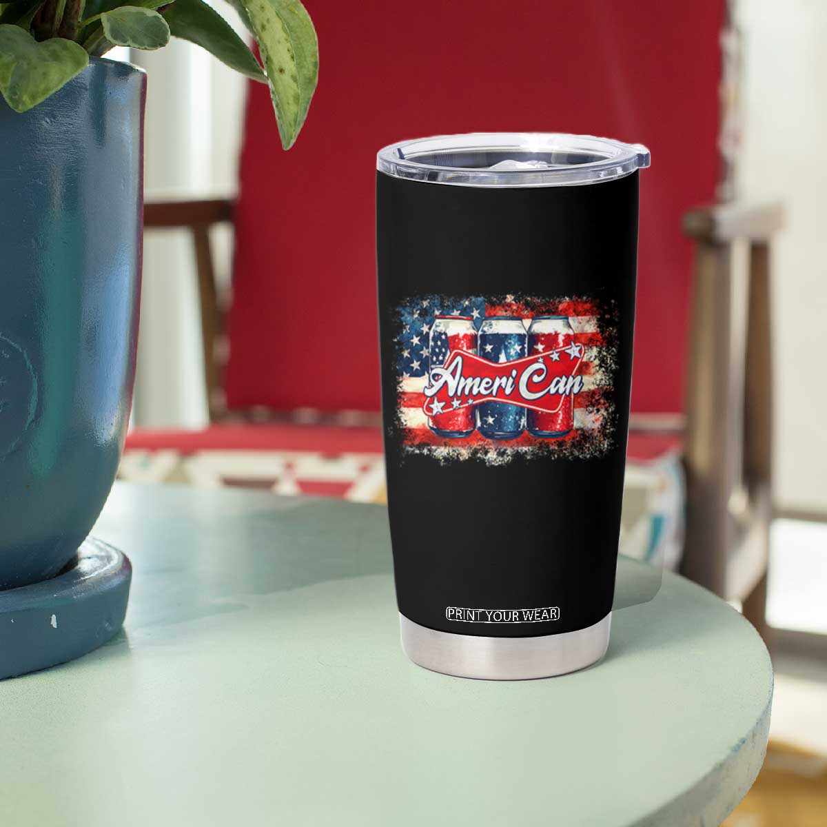 Funny AmeriCan Beer 4th of July Drinking Tumbler Cup American Flag USA Beer Can TS11 Print Your Wear