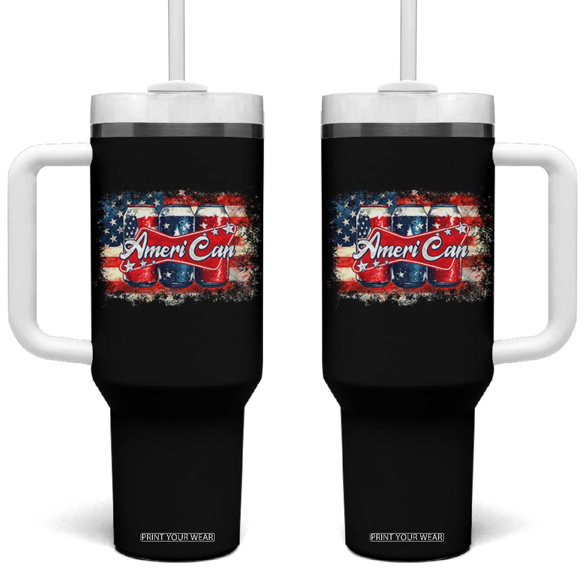 Funny AmeriCan Beer 4th of July Drinking Tumbler With Handle American Flag USA Beer Can TS11 One Size: 40 oz Black Print Your Wear