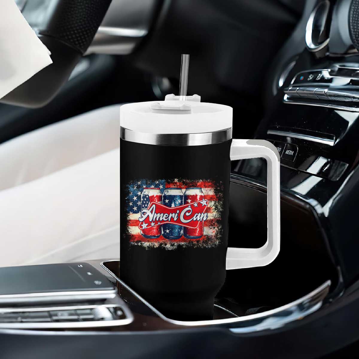Funny AmeriCan Beer 4th of July Drinking Tumbler With Handle American Flag USA Beer Can TS11 Print Your Wear