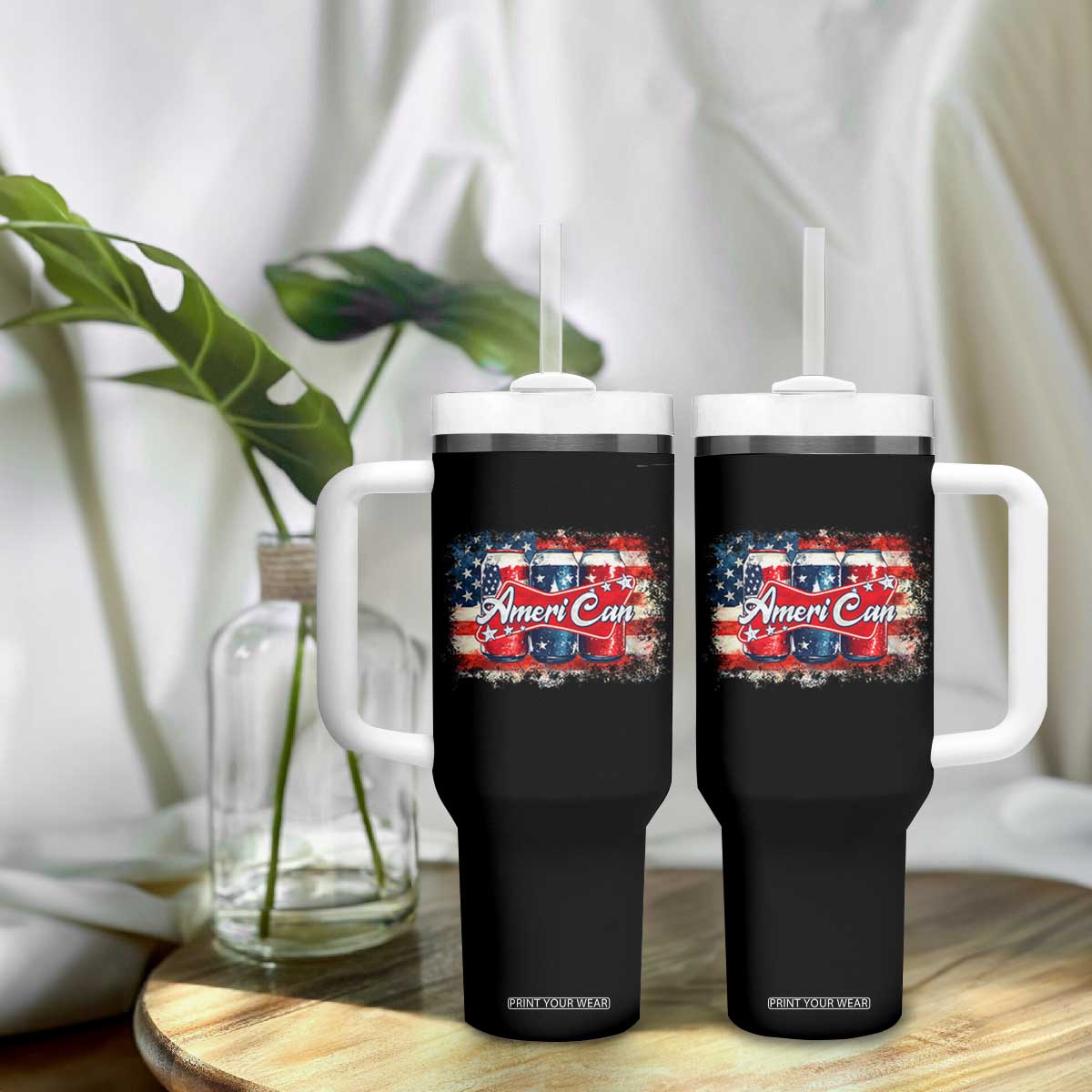 Funny AmeriCan Beer 4th of July Drinking Tumbler With Handle American Flag USA Beer Can TS11 Print Your Wear