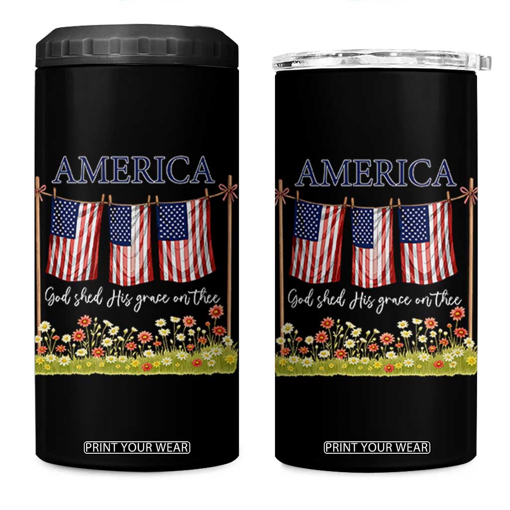 Funny America God Shed His Grace On Thee 4 in 1 Can Cooler Tumbler 4th Of July Christian American Flag TS11 One Size: 16 oz Black Print Your Wear