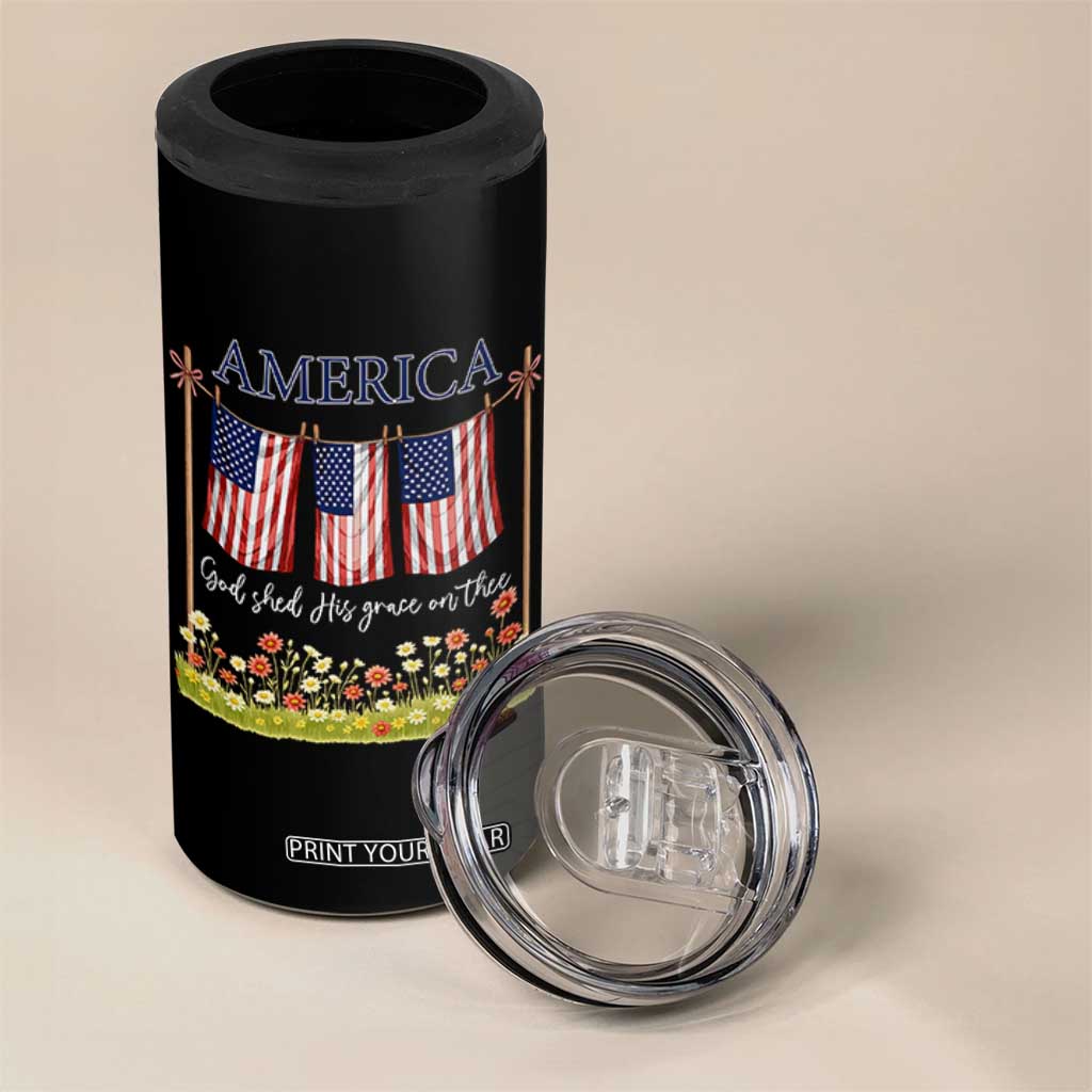 Funny America God Shed His Grace On Thee 4 in 1 Can Cooler Tumbler 4th Of July Christian American Flag TS11 Print Your Wear