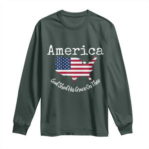 Funny America God Shed His Grace On Thee 4th of July Long Sleeve Shirt TS11 Dark Forest Green Print Your Wear