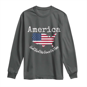 Funny America God Shed His Grace On Thee 4th of July Long Sleeve Shirt TS11 Dark Heather Print Your Wear