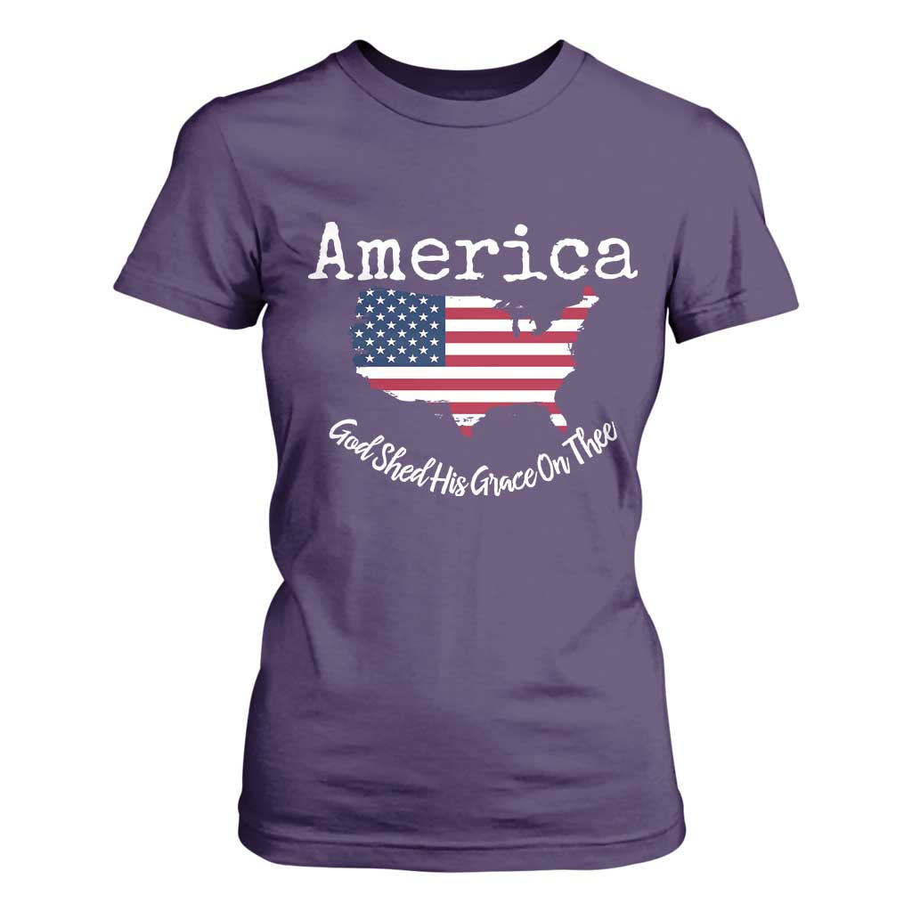 Funny America God Shed His Grace On Thee 4th of July T Shirt For Women TS11 Purple Print Your Wear