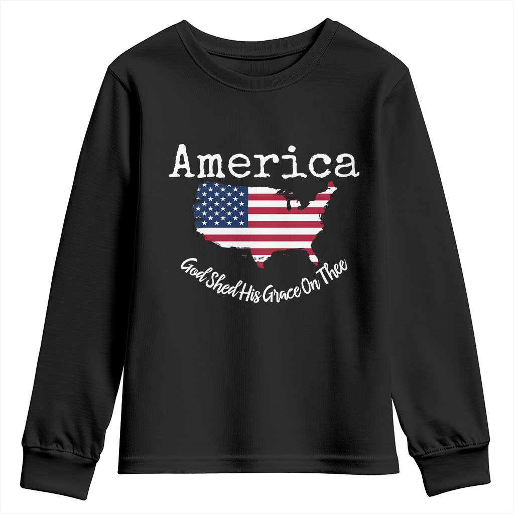 Funny America God Shed His Grace On Thee 4th of July Youth Sweatshirt TS11 Black Print Your Wear