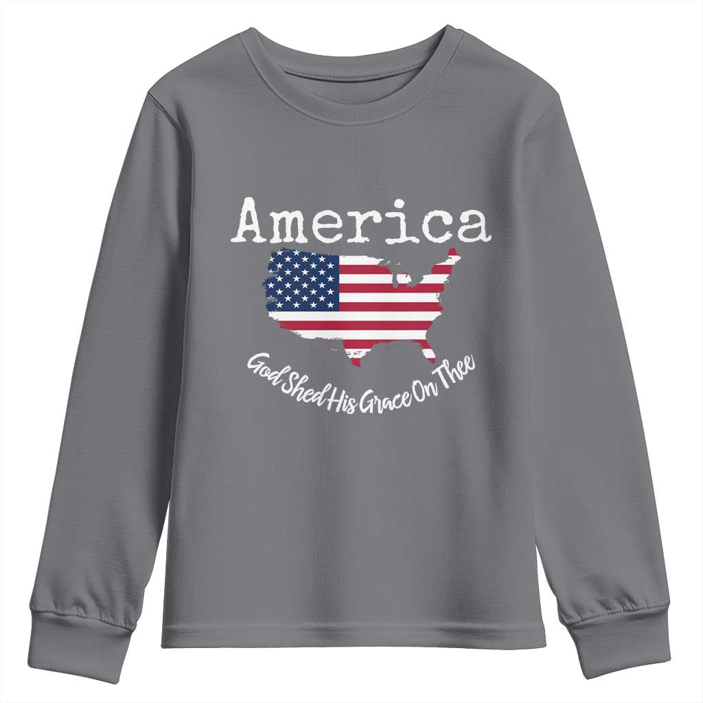 Funny America God Shed His Grace On Thee 4th of July Youth Sweatshirt TS11 Charcoal Print Your Wear