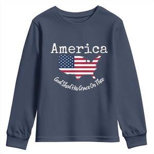 Funny America God Shed His Grace On Thee 4th of July Youth Sweatshirt TS11 Navy Print Your Wear