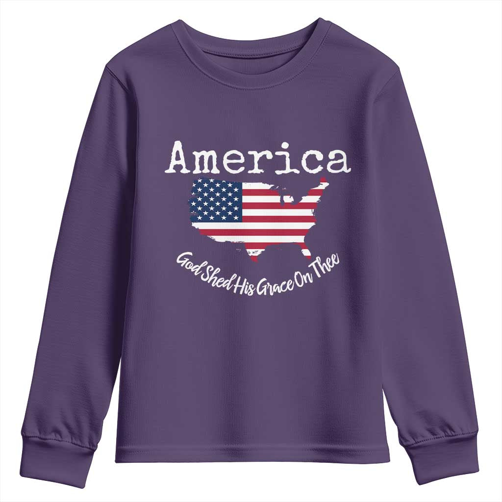 Funny America God Shed His Grace On Thee 4th of July Youth Sweatshirt TS11 Purple Print Your Wear