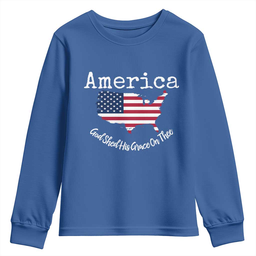 Funny America God Shed His Grace On Thee 4th of July Youth Sweatshirt TS11 Royal Blue Print Your Wear