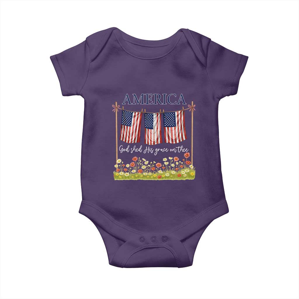Funny America God Shed His Grace On Thee Baby Onesie 4th Of July Christian American Flag TS11 Purple Print Your Wear