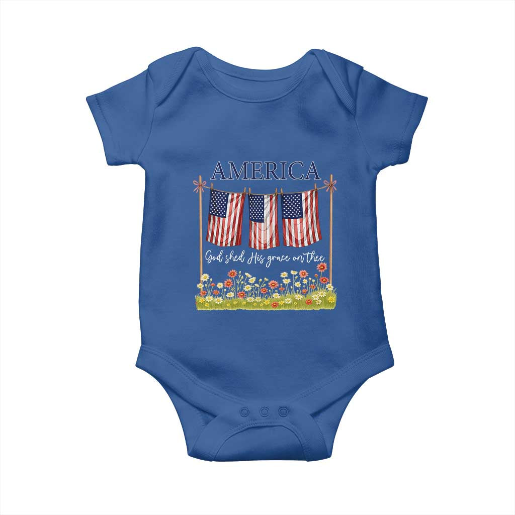 Funny America God Shed His Grace On Thee Baby Onesie 4th Of July Christian American Flag TS11 Royal Blue Print Your Wear