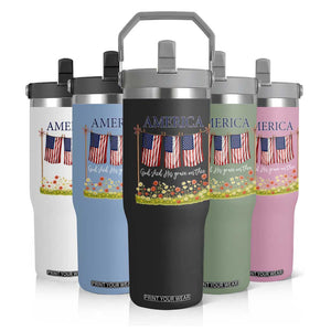 Funny America God Shed His Grace On Thee Flip Straw Tumbler 4th Of July Christian American Flag TS11 Print Your Wear