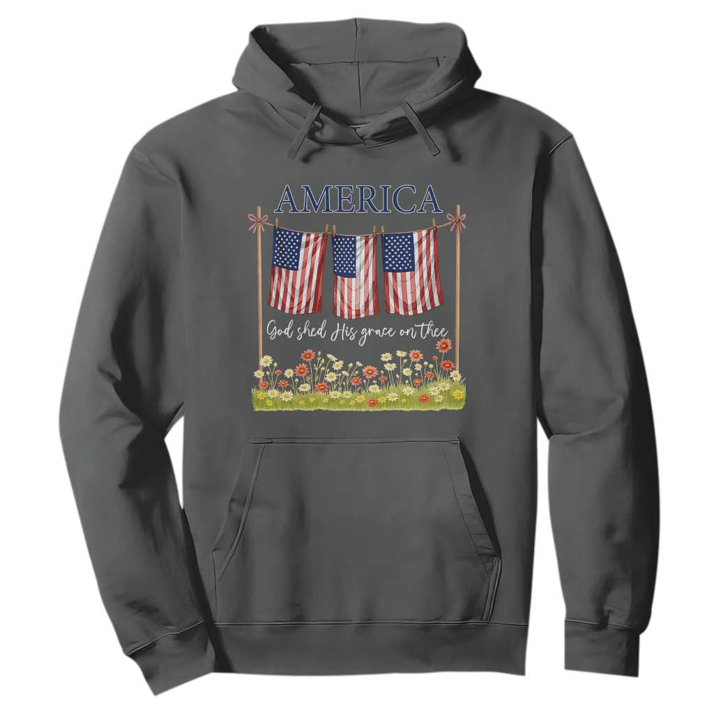 Funny America God Shed His Grace On Thee Hoodie 4th Of July Christian American Flag TS11 Dark Heather Print Your Wear