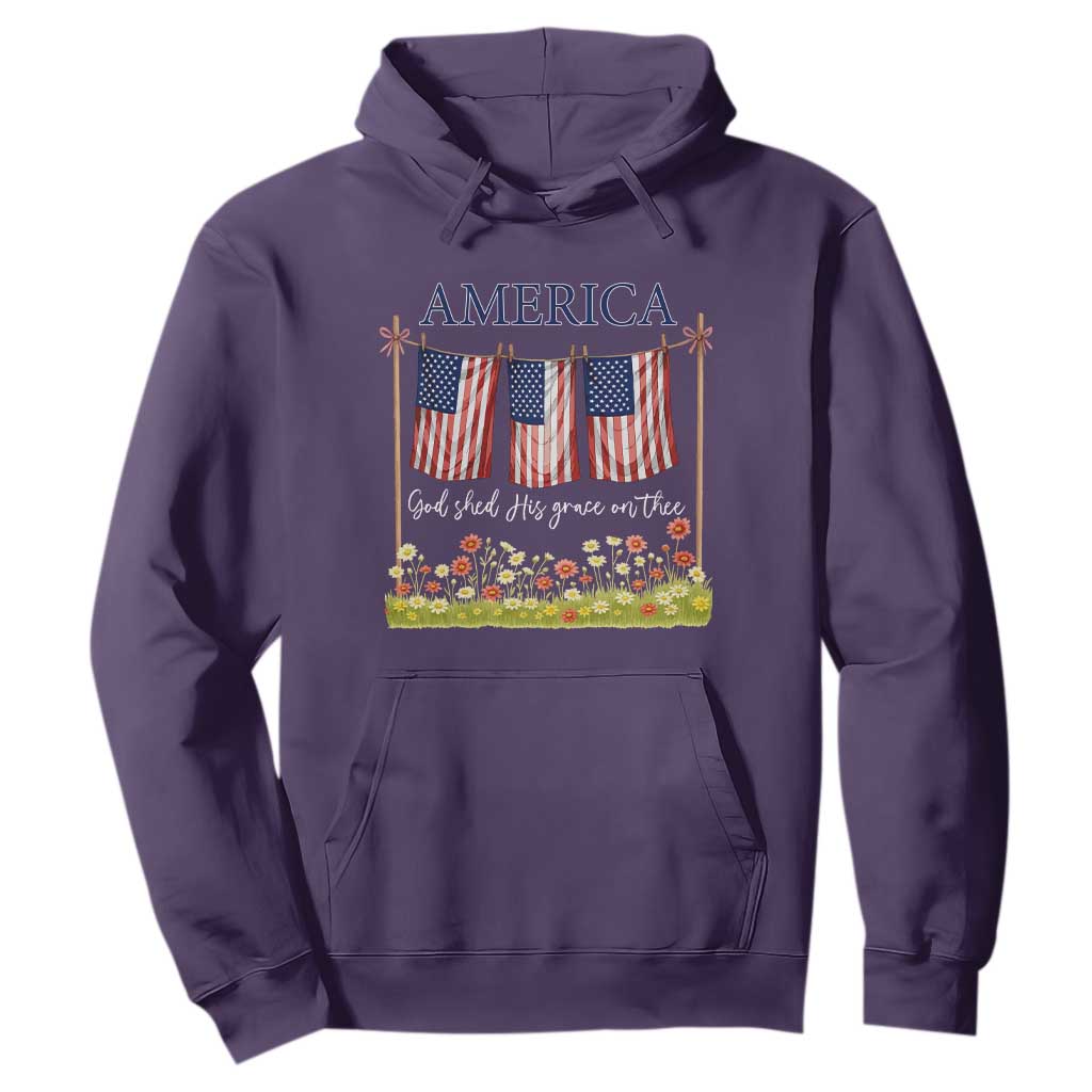 Funny America God Shed His Grace On Thee Hoodie 4th Of July Christian American Flag TS11 Purple Print Your Wear