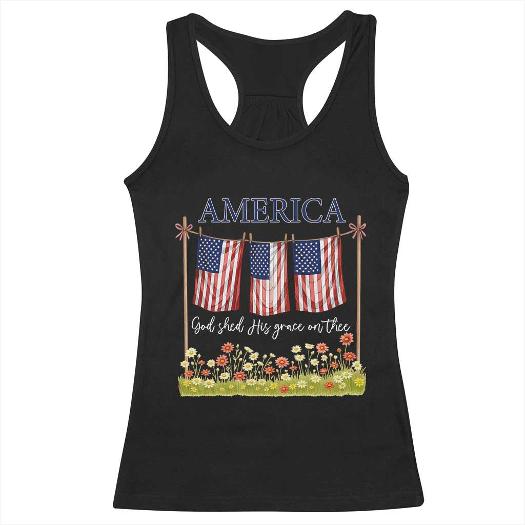 Funny America God Shed His Grace On Thee Racerback Tank Top 4th Of July Christian American Flag TS11 Black Print Your Wear