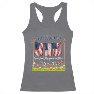 Funny America God Shed His Grace On Thee Racerback Tank Top 4th Of July Christian American Flag TS11 Charcoal Print Your Wear